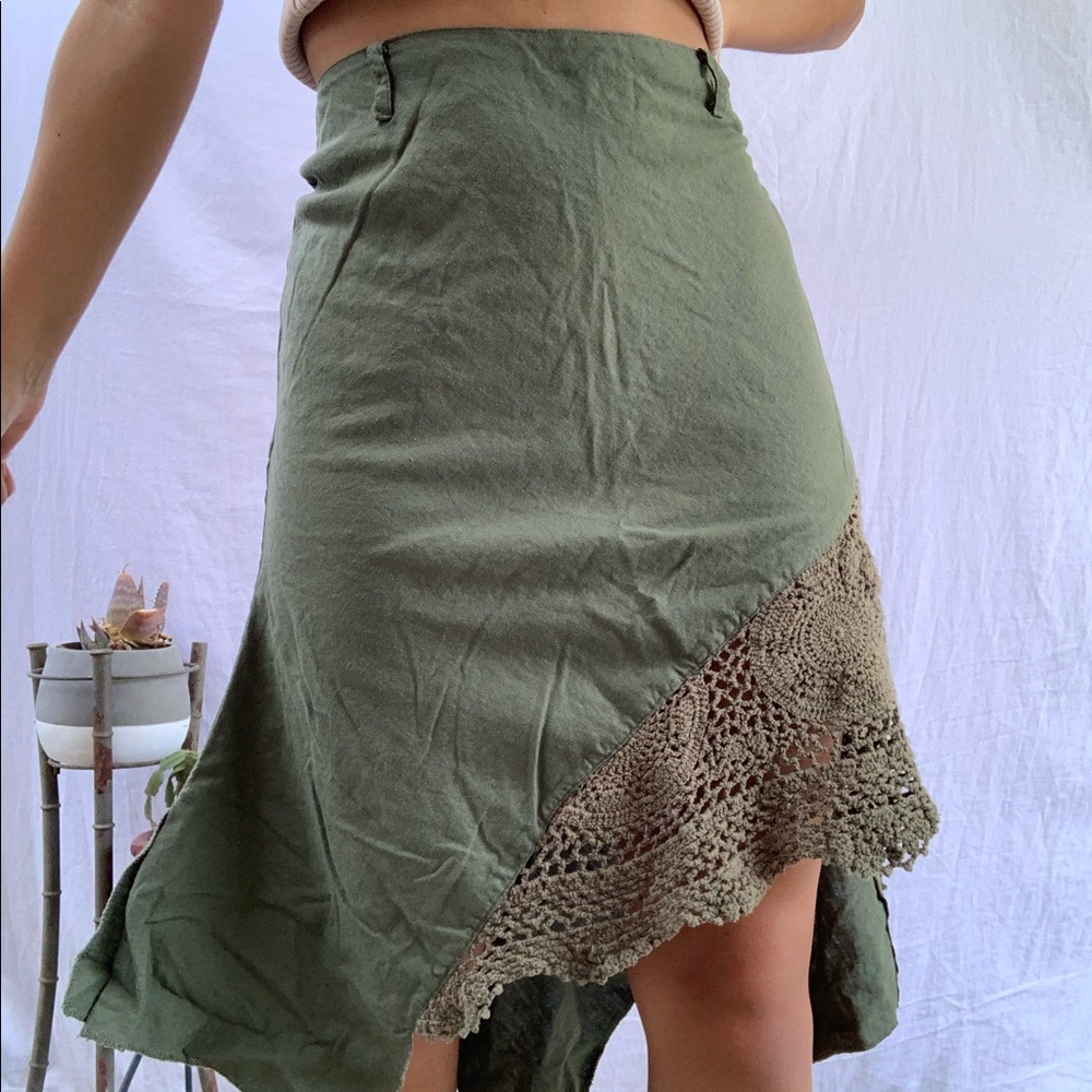 Aziz Y2K Asymmetrical Green Crochet Skirt size M